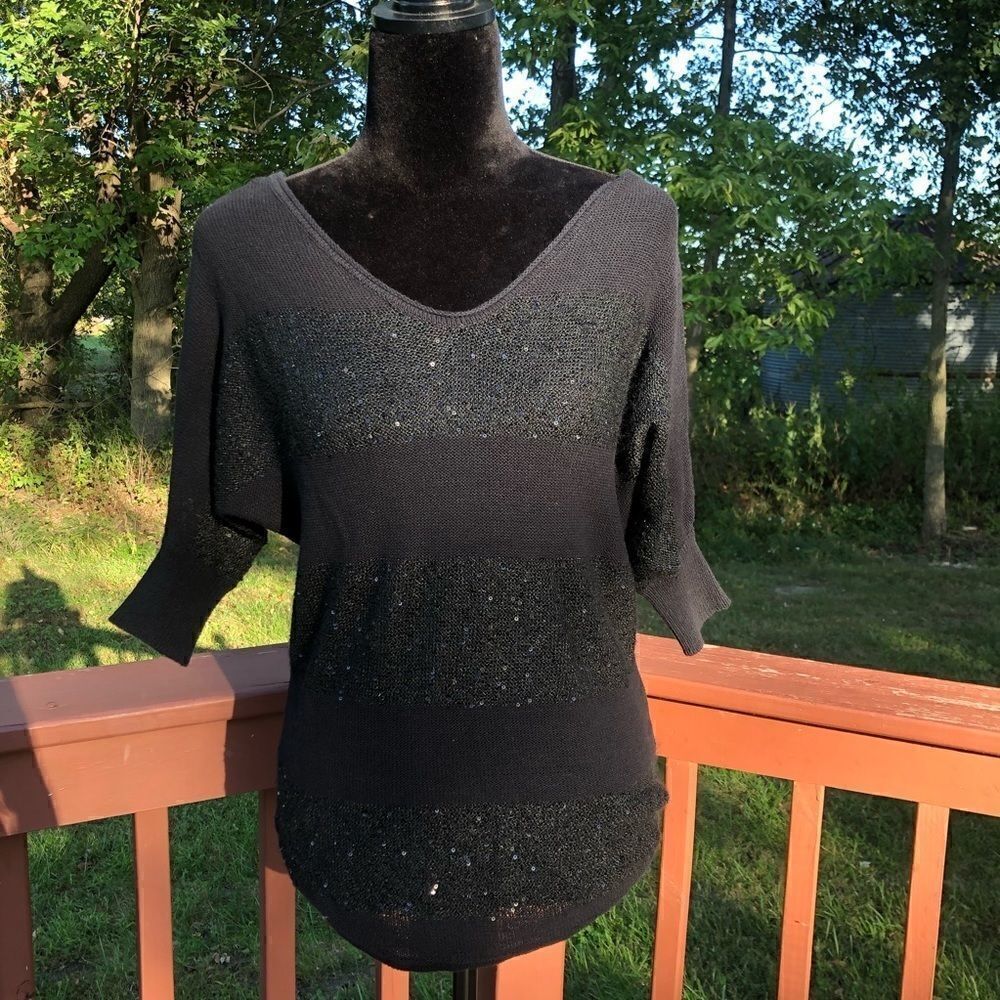 Express  Ladies Dolman Vneck Pullover Black Sweater,  XS